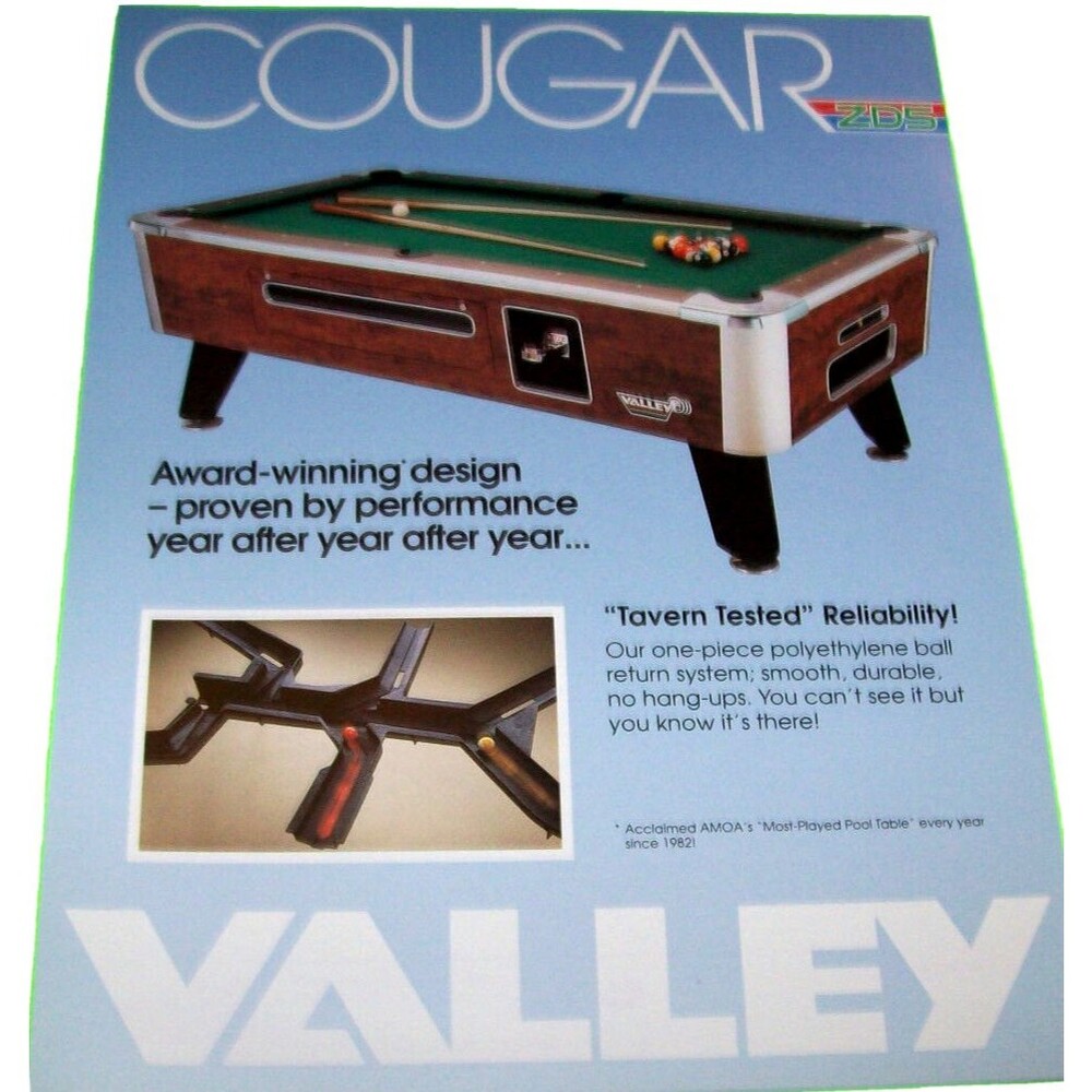 Valley Cougar Z-D5 Billiard Table FLYER Original Pool Game Artwork 8.5" x 11"